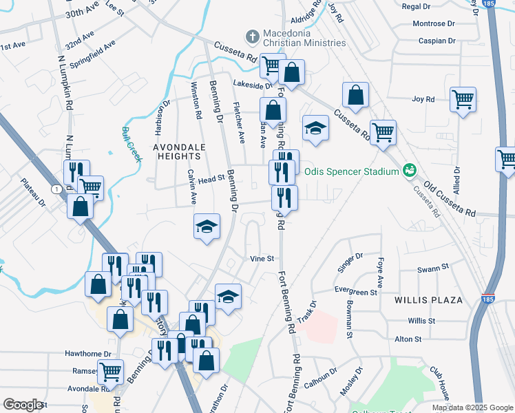 map of restaurants, bars, coffee shops, grocery stores, and more near 1207 Gazebo Way in Columbus