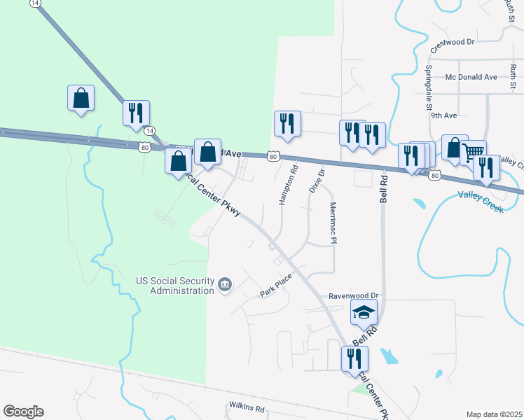 map of restaurants, bars, coffee shops, grocery stores, and more near 1000 Medical Center Parkway in Selma