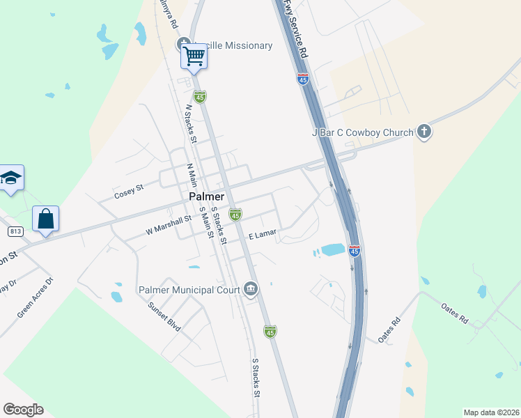 map of restaurants, bars, coffee shops, grocery stores, and more near 302 Suzanne in Palmer