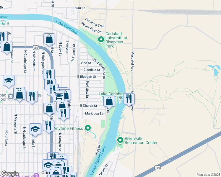 map of restaurants, bars, coffee shops, grocery stores, and more near 708 Park Drive in Carlsbad