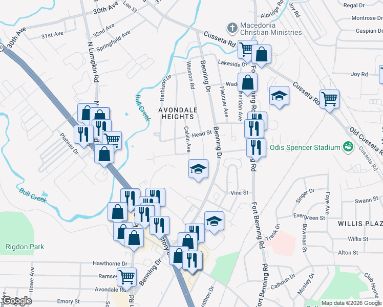 map of restaurants, bars, coffee shops, grocery stores, and more near 1223 Winston Road in Columbus