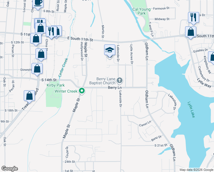 map of restaurants, bars, coffee shops, grocery stores, and more near 1550 Longbotham Street in Abilene