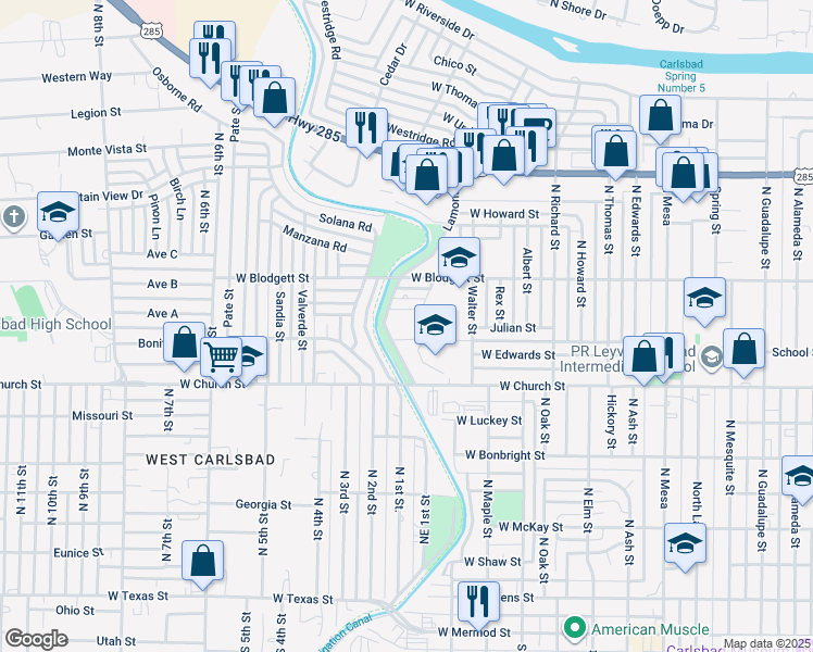 map of restaurants, bars, coffee shops, grocery stores, and more near 800-900 Lamont Street in Carlsbad