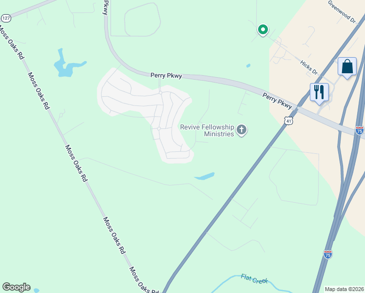 map of restaurants, bars, coffee shops, grocery stores, and more near Hay Bale Way in Perry