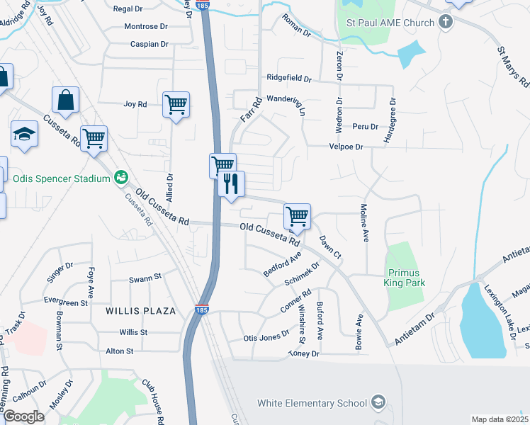 map of restaurants, bars, coffee shops, grocery stores, and more near 1110 Farr Road in Columbus