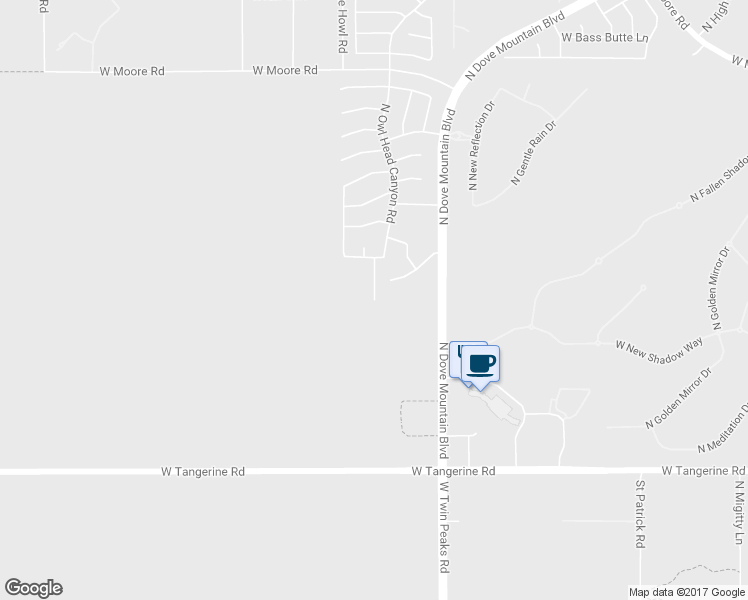 map of restaurants, bars, coffee shops, grocery stores, and more near North Globe Mallow Place in Marana