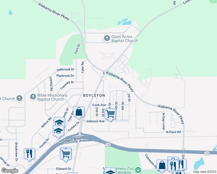 map of restaurants, bars, coffee shops, grocery stores, and more near 509 4th Street in Montgomery