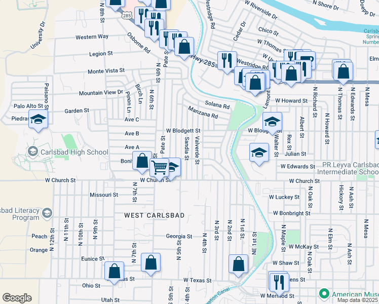 map of restaurants, bars, coffee shops, grocery stores, and more near 914 Sandia Street in Carlsbad