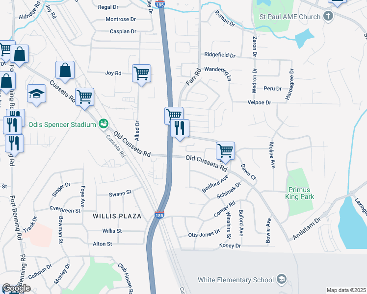 map of restaurants, bars, coffee shops, grocery stores, and more near 1110 Farr Road in Columbus