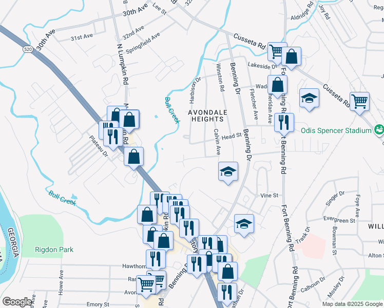 map of restaurants, bars, coffee shops, grocery stores, and more near 3118 Head Street in Columbus