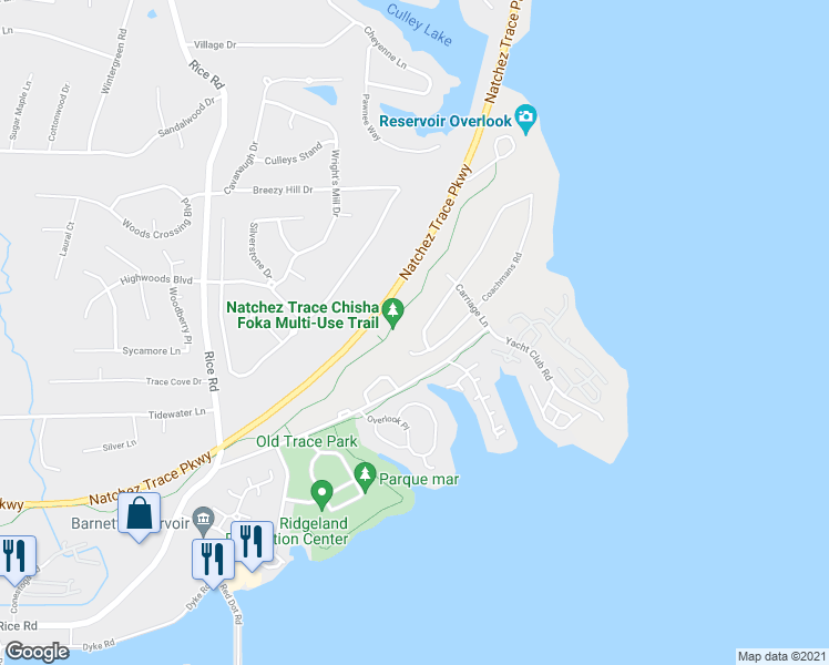 map of restaurants, bars, coffee shops, grocery stores, and more near 104 Coachmans Place in Ridgeland
