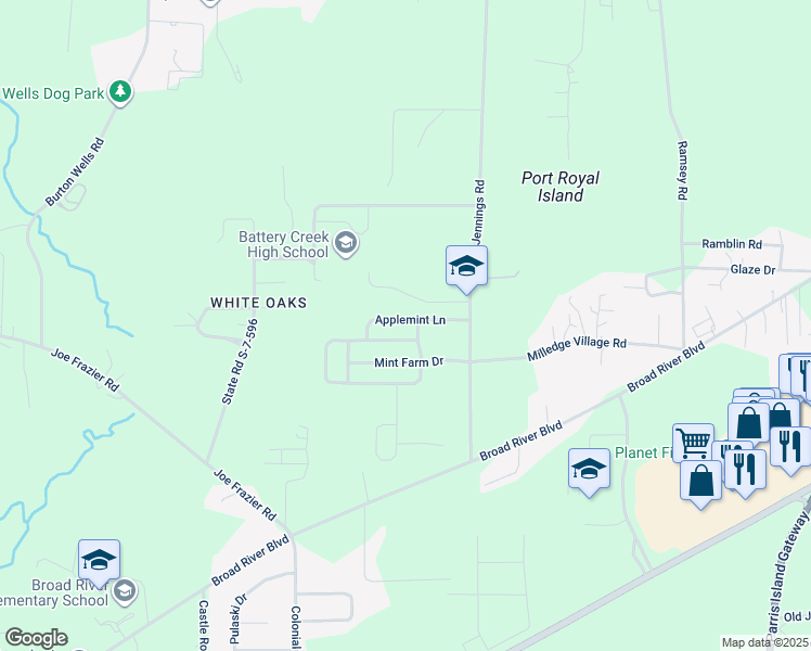 map of restaurants, bars, coffee shops, grocery stores, and more near 23 Applemint Lane in Beaufort