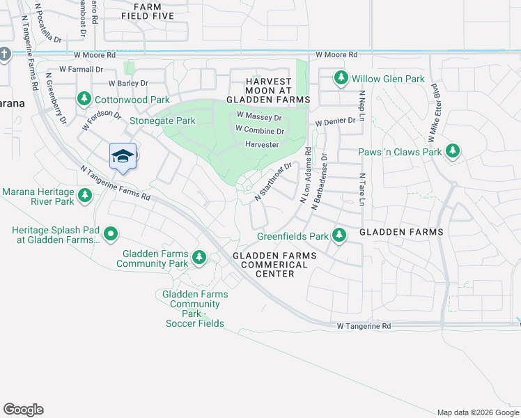 map of restaurants, bars, coffee shops, grocery stores, and more near 12361 North Fernsbury Drive in Marana