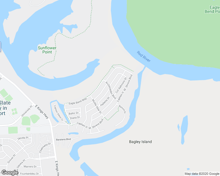 map of restaurants, bars, coffee shops, grocery stores, and more near 168 Grey Eagle Drive in Shreveport