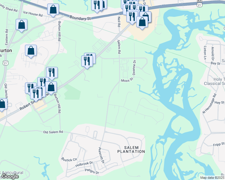 map of restaurants, bars, coffee shops, grocery stores, and more near 76 State Road S-7-234 in Beaufort