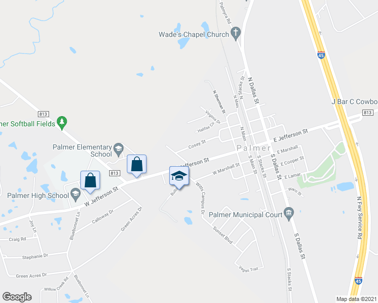 map of restaurants, bars, coffee shops, grocery stores, and more near 323 Cosey Street in Palmer
