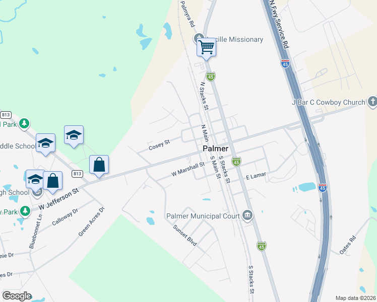 map of restaurants, bars, coffee shops, grocery stores, and more near 251 Cosey Street in Palmer