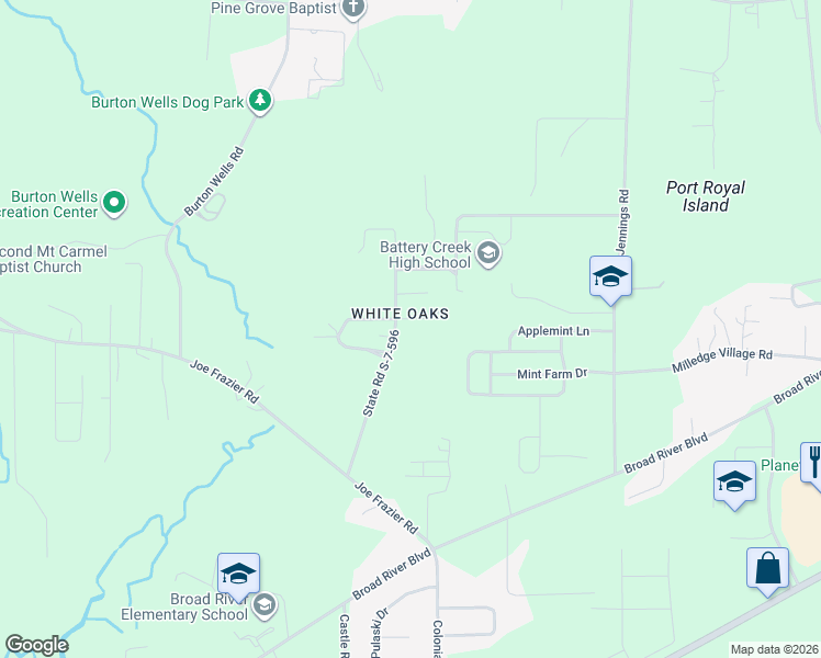 map of restaurants, bars, coffee shops, grocery stores, and more near 19 Thomasina Drive in Beaufort