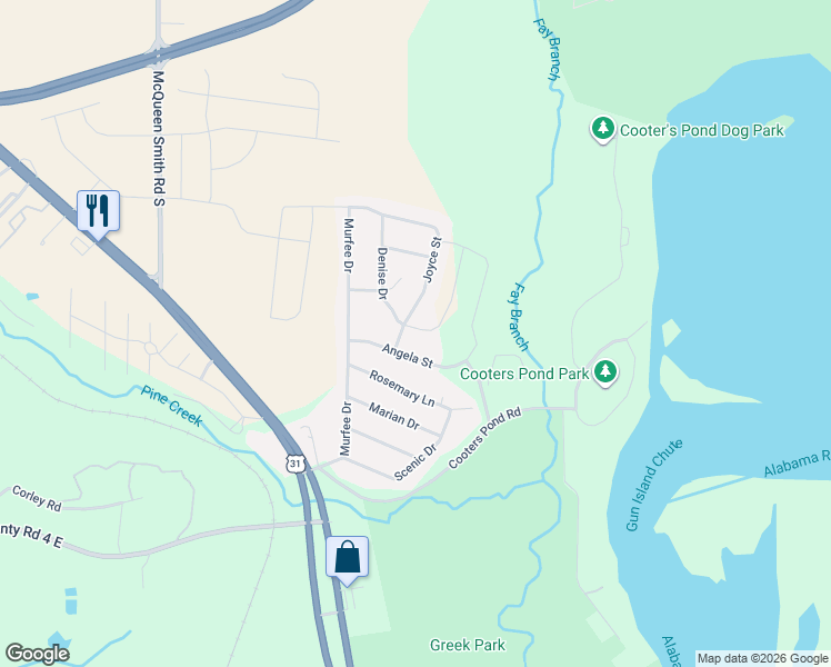 map of restaurants, bars, coffee shops, grocery stores, and more near 197 Denise Drive in Prattville