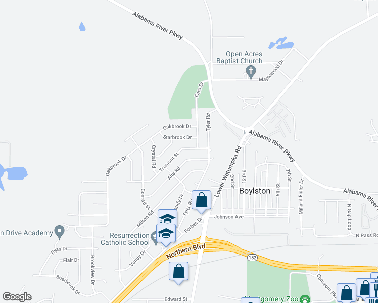 map of restaurants, bars, coffee shops, grocery stores, and more near 3050 Tremont Street in Montgomery