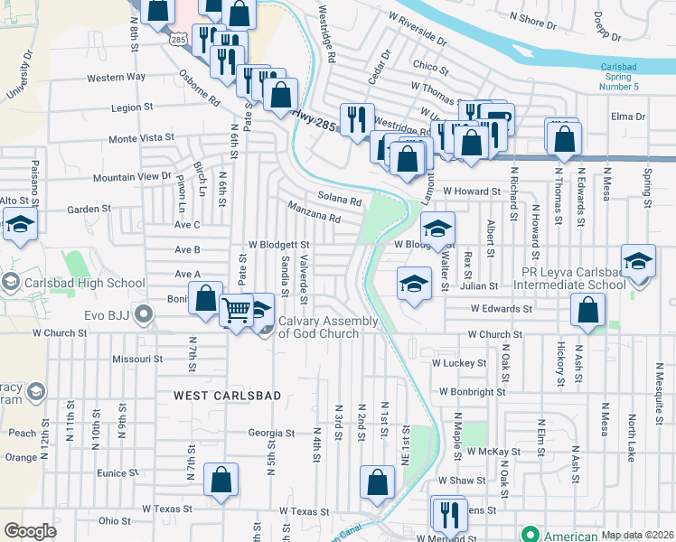 map of restaurants, bars, coffee shops, grocery stores, and more near 1812 Rincon Street in Carlsbad