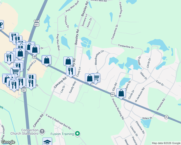 map of restaurants, bars, coffee shops, grocery stores, and more near in Statesboro