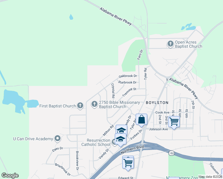 map of restaurants, bars, coffee shops, grocery stores, and more near 1000 Oakbrook Drive in Montgomery