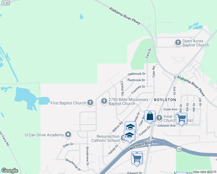 map of restaurants, bars, coffee shops, grocery stores, and more near 932 Pebblebrook Drive in Montgomery
