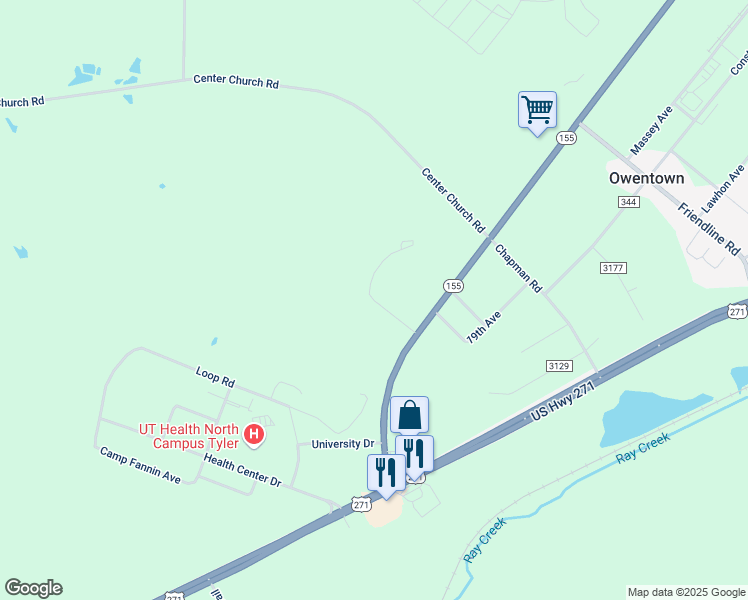 map of restaurants, bars, coffee shops, grocery stores, and more near 11466 Honor Lane in Tyler