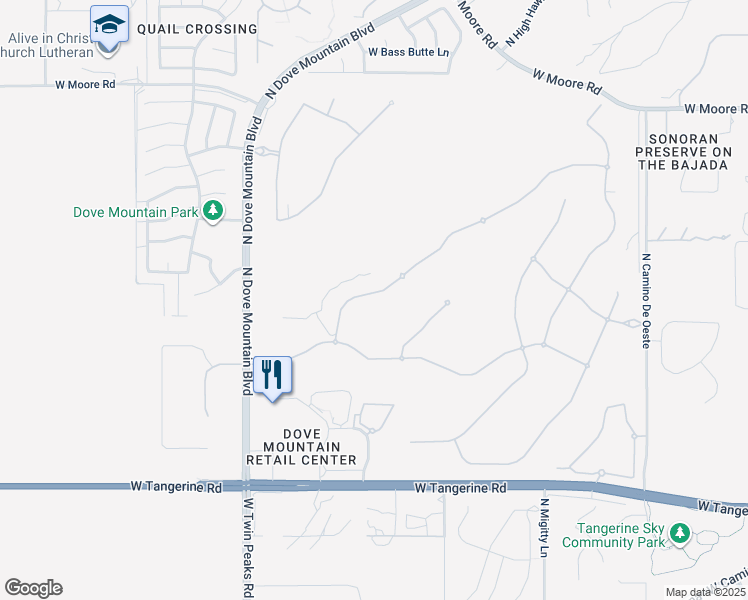 map of restaurants, bars, coffee shops, grocery stores, and more near 12384 North Fallen Shadows Drive in Marana