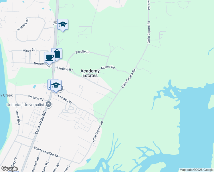 map of restaurants, bars, coffee shops, grocery stores, and more near 77 Fairfield Road in Beaufort