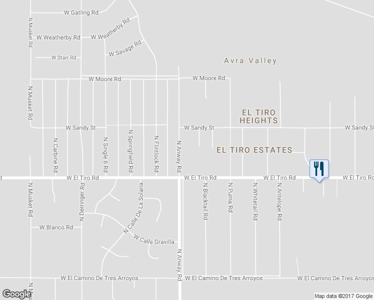map of restaurants, bars, coffee shops, grocery stores, and more near 12500 North Anway Road in Marana