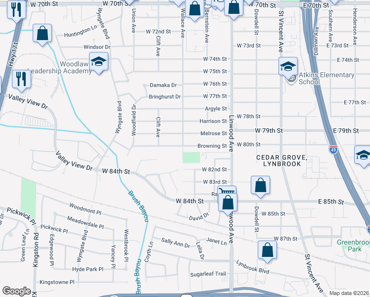 map of restaurants, bars, coffee shops, grocery stores, and more near 531 Browning Street in Shreveport