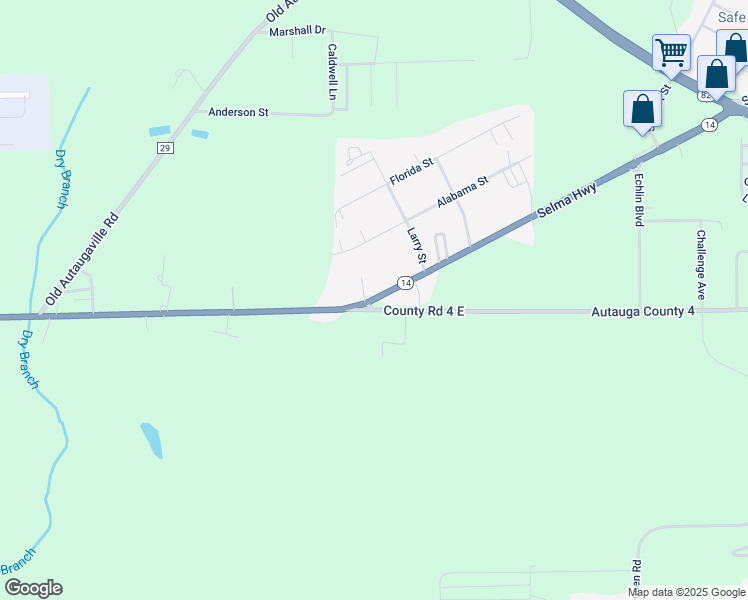 map of restaurants, bars, coffee shops, grocery stores, and more near 1205-1207 Selma Hwy in Prattville