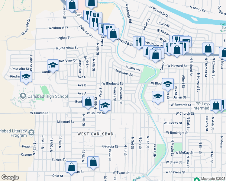 map of restaurants, bars, coffee shops, grocery stores, and more near 914 Sandia Street in Carlsbad