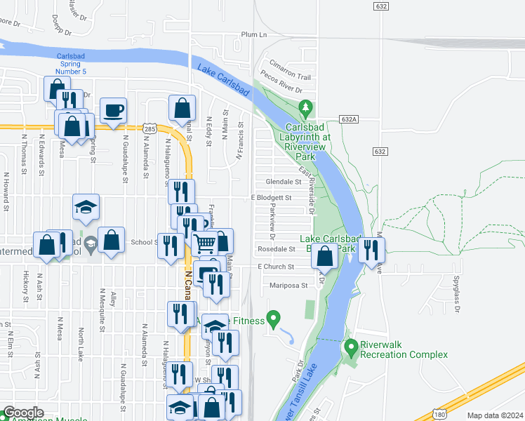map of restaurants, bars, coffee shops, grocery stores, and more near 206 Elmdale Street in Carlsbad