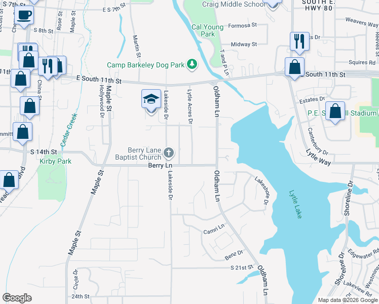 map of restaurants, bars, coffee shops, grocery stores, and more near 1533 Lytle Acres Drive in Abilene