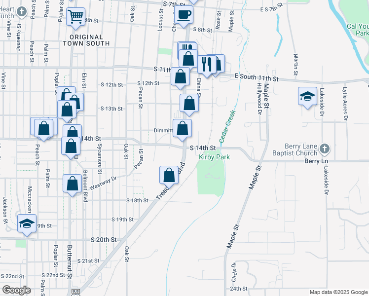 map of restaurants, bars, coffee shops, grocery stores, and more near 501 South 14th Street in Abilene
