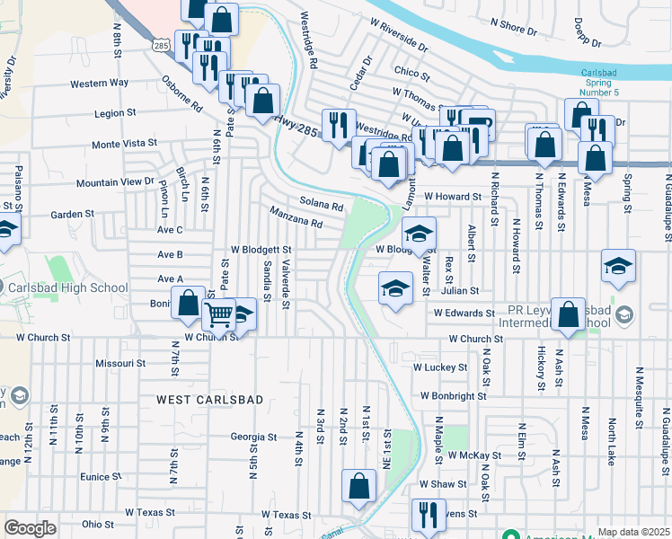 map of restaurants, bars, coffee shops, grocery stores, and more near 918 Solana Road in Carlsbad