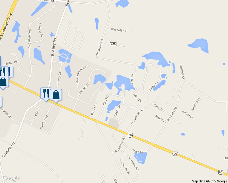 map of restaurants, bars, coffee shops, grocery stores, and more near 121 Ellis Rd in Statesboro