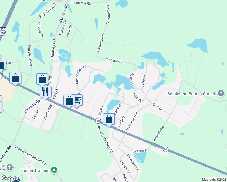 map of restaurants, bars, coffee shops, grocery stores, and more near 121 Ellis Rd in Statesboro