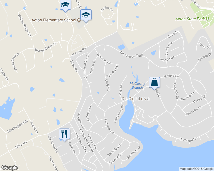 map of restaurants, bars, coffee shops, grocery stores, and more near 5108 Largo Drive in Granbury