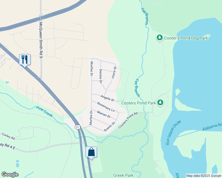 map of restaurants, bars, coffee shops, grocery stores, and more near 196 Denise Drive in Prattville