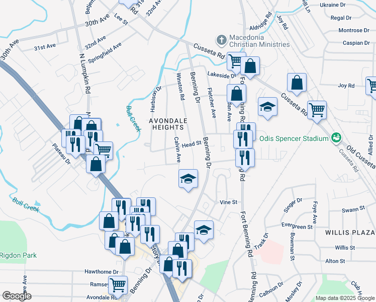 map of restaurants, bars, coffee shops, grocery stores, and more near 1111 Winston Road in Columbus
