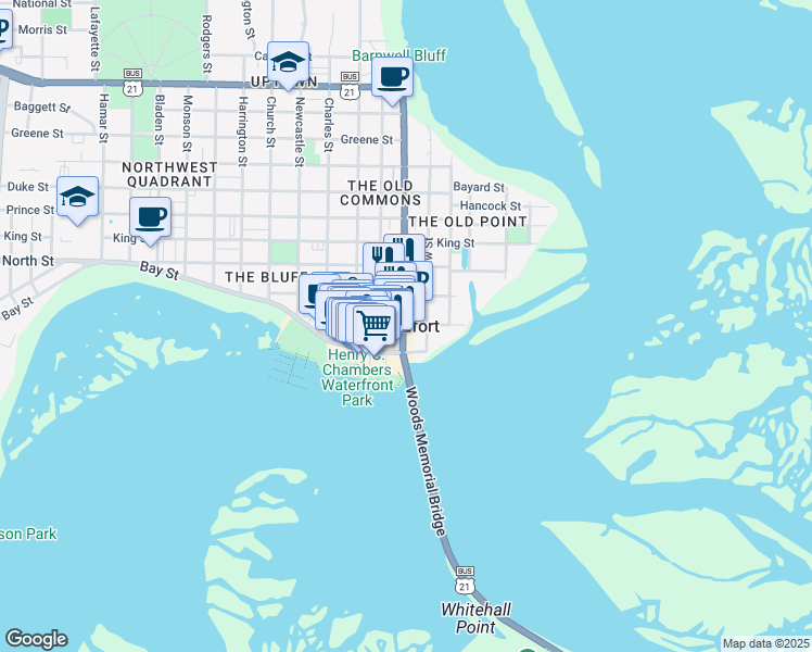 map of restaurants, bars, coffee shops, grocery stores, and more near in Beaufort