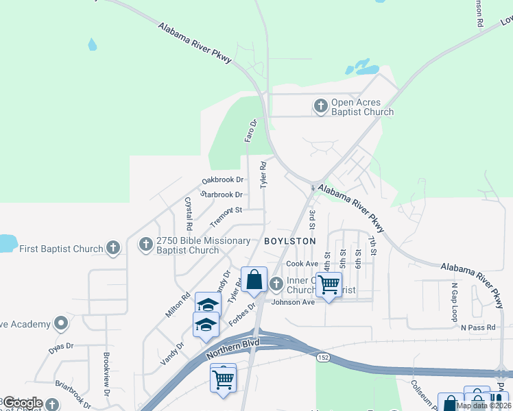 map of restaurants, bars, coffee shops, grocery stores, and more near 3057 Tremont Street in Montgomery