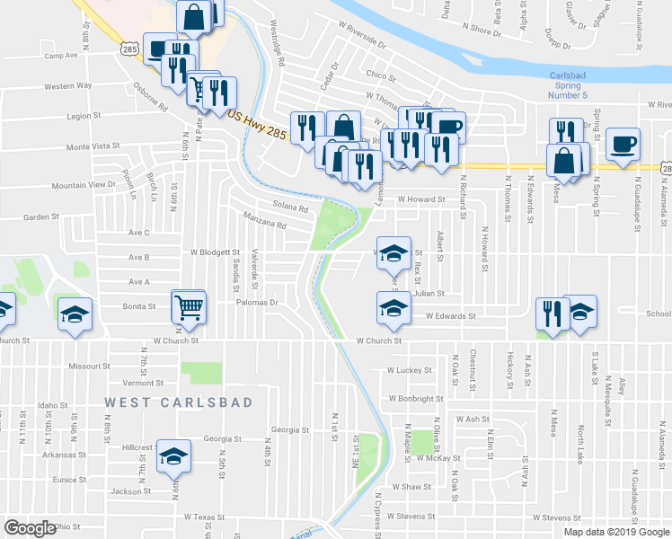 map of restaurants, bars, coffee shops, grocery stores, and more near 1610 Lamont Place in Carlsbad