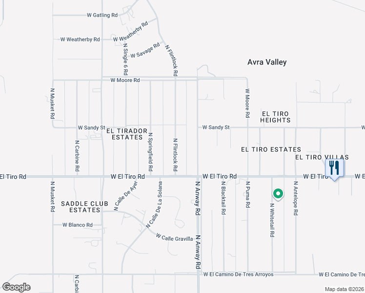 map of restaurants, bars, coffee shops, grocery stores, and more near 12510 North Flintlock Road in Marana
