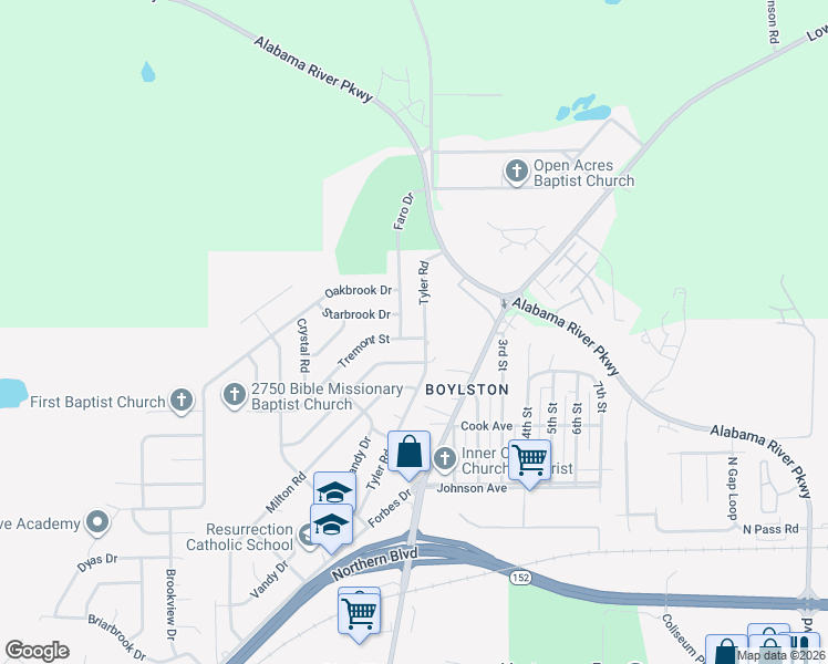 map of restaurants, bars, coffee shops, grocery stores, and more near 3057 Tremont Street in Montgomery