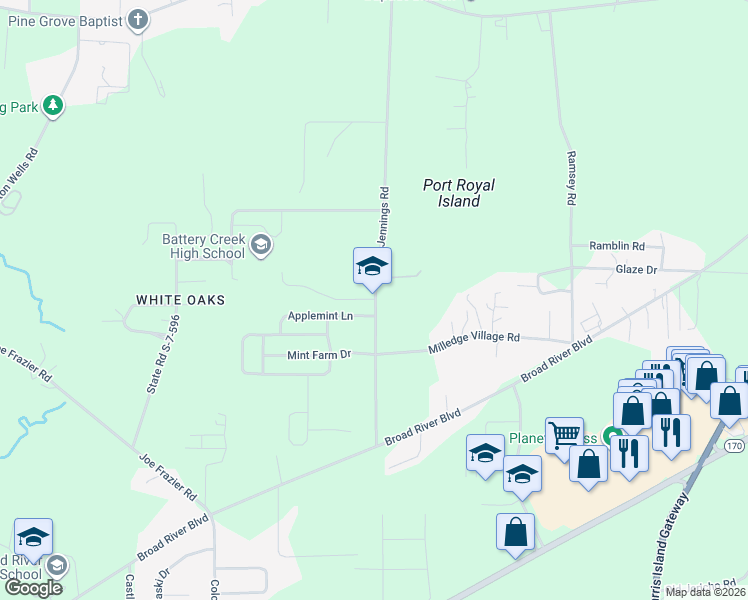 map of restaurants, bars, coffee shops, grocery stores, and more near 1 Blue Dolphin Drive in Beaufort